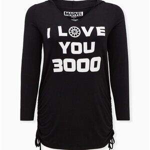 Torrid Marvel Iron Man I Love You 3000 Black Tunic Hoodie